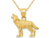 14K Yellow Gold Howling Wolf Charm Pendant Necklace with Chain